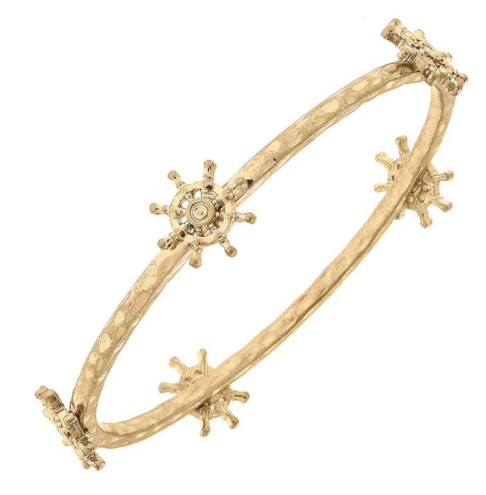 Claudia Ship Wheel Bangle | Worn Gold
