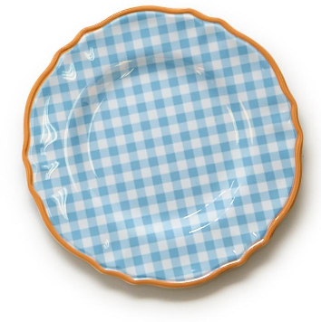 Gingham Garden Dessert Plate | Blue