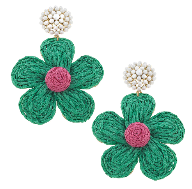 Claire Raffia Flower Earring | Green