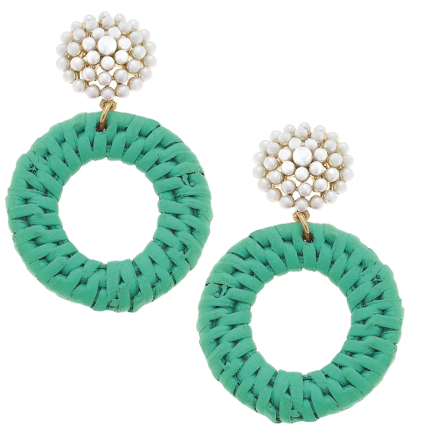 Elena Circle Wicker Earrings | Green
