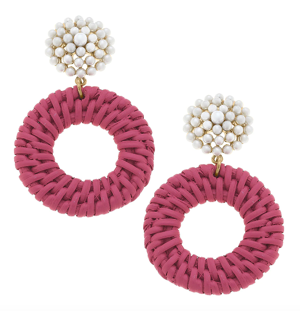Elena Circle Wicker Earrings | Pink
