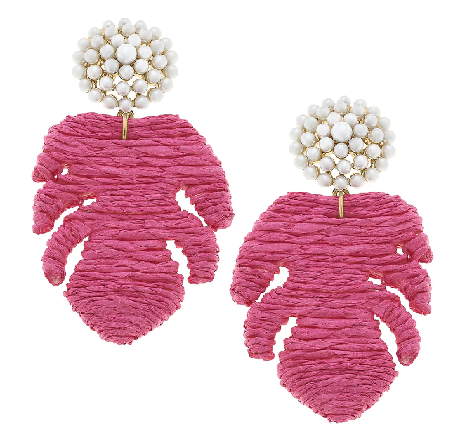 Natalie Raffia Palm Leaf Earrings | Pink