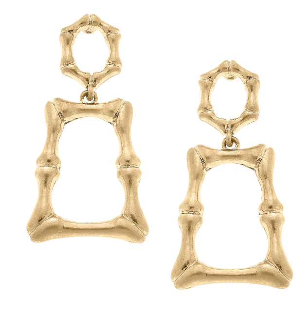 Angela Bamboo Square Earrings | Worn Gold