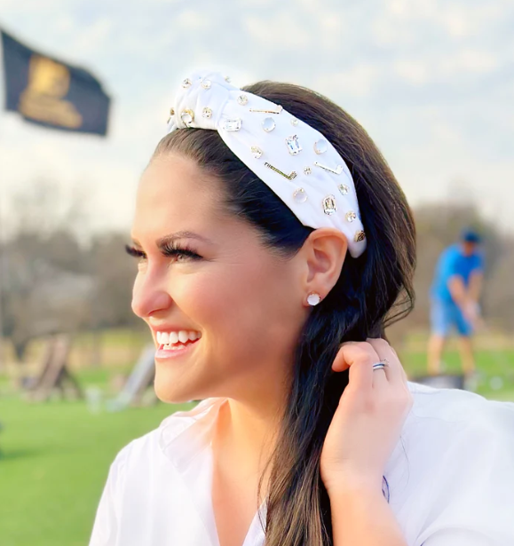 Golf w/Crystal and Enamel Headband | White
