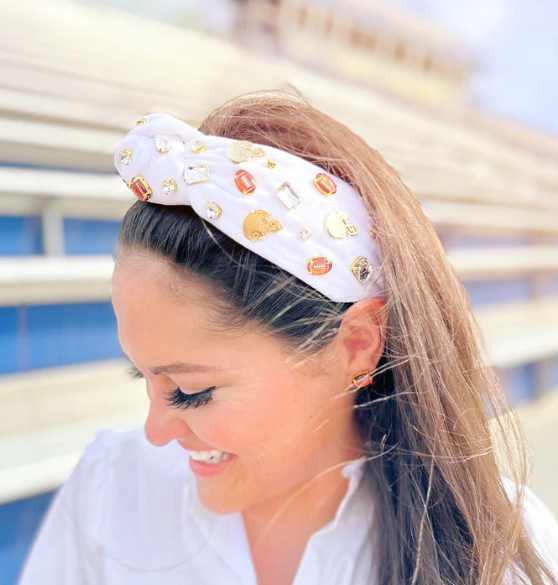 Football w/Crystal and Enamel Headband | White
