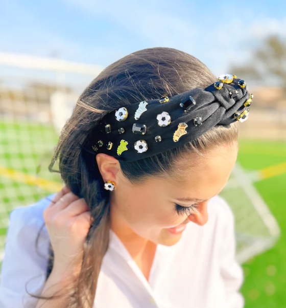 Soccer w/Crystal and Enamel Headband | Black