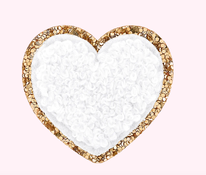 Mini Glitter Varsity Heart | Blanc