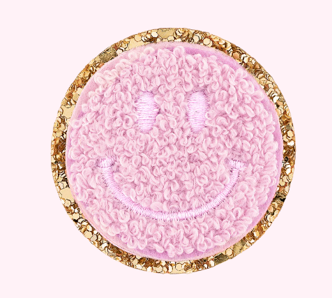 Mini Glitter Varsity Smiley Face | Flamingo