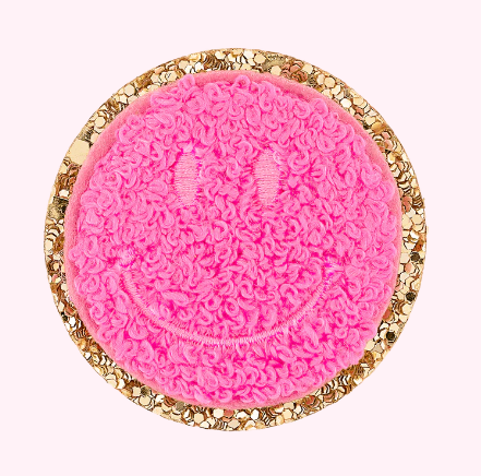 Mini Glitter Varsity Smiley Face | Bubblegum