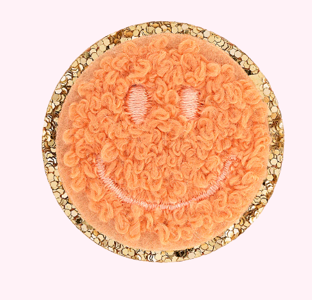 Mini Glitter Varsity Smiley Face | Peach