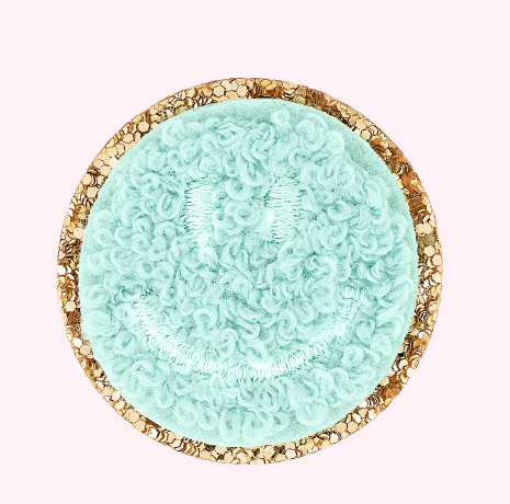Mini Glitter Varsity Smiley Face | Cotton Candy
