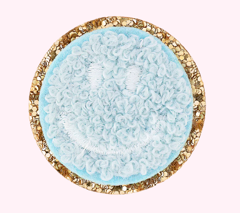 Mini Glitter Varsity Smiley Face | Sky