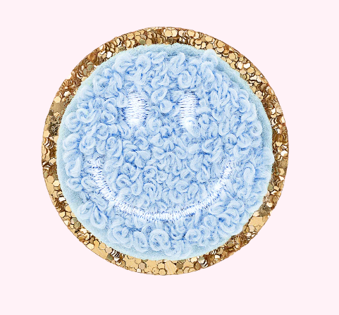 Mini Glitter Varsity Smiley Face | Periwinkle