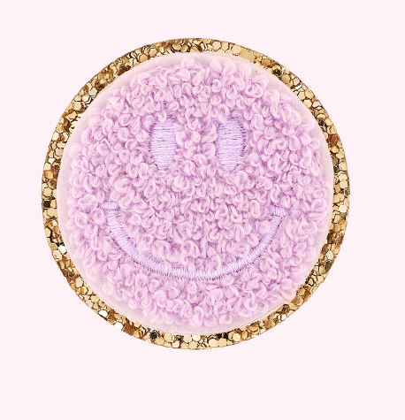 Mini Glitter Varsity Smiley Face | Lilac