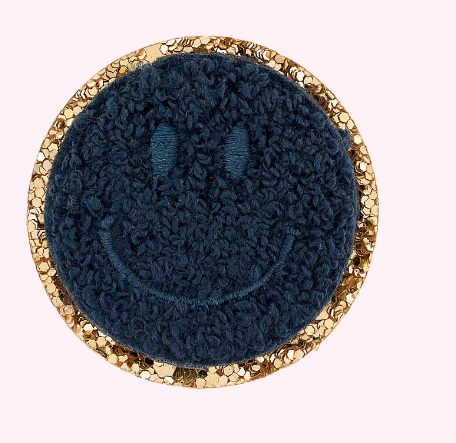 Mini Glitter Varsity Smiley Face | Sapphire