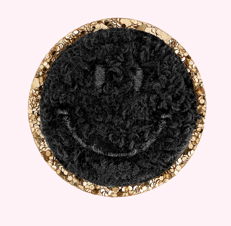 Mini Glitter Varsity Smiley Face | Noir