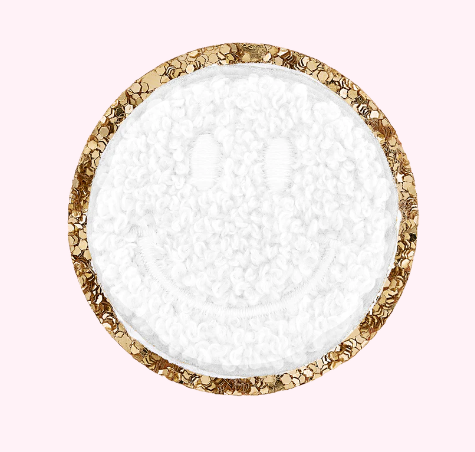 Mini Glitter Varsity Smiley Face | Blanc