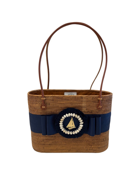 Lg Straw Tote w/Sailboat and Shells