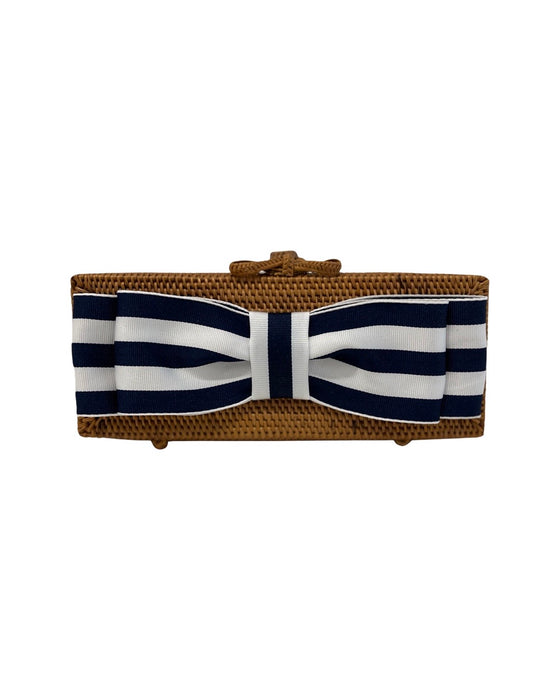 Natural Clutch | Navy Striped Bow